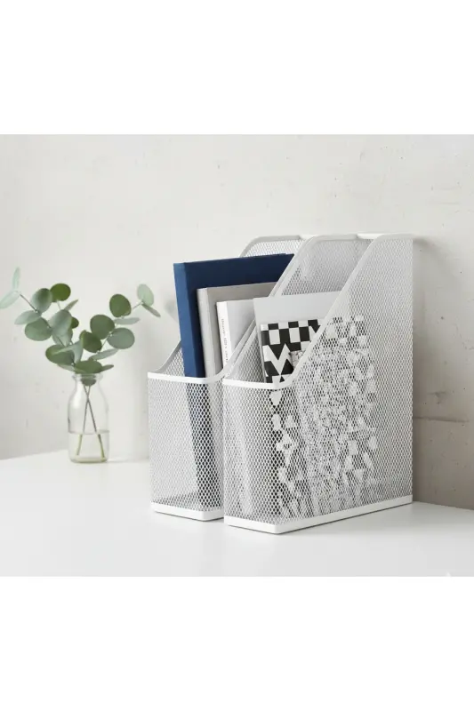 Drönjöns 2-Piece Set Mesh Steel File Holder Magazine Rack Document Shelf Box Folder - 2