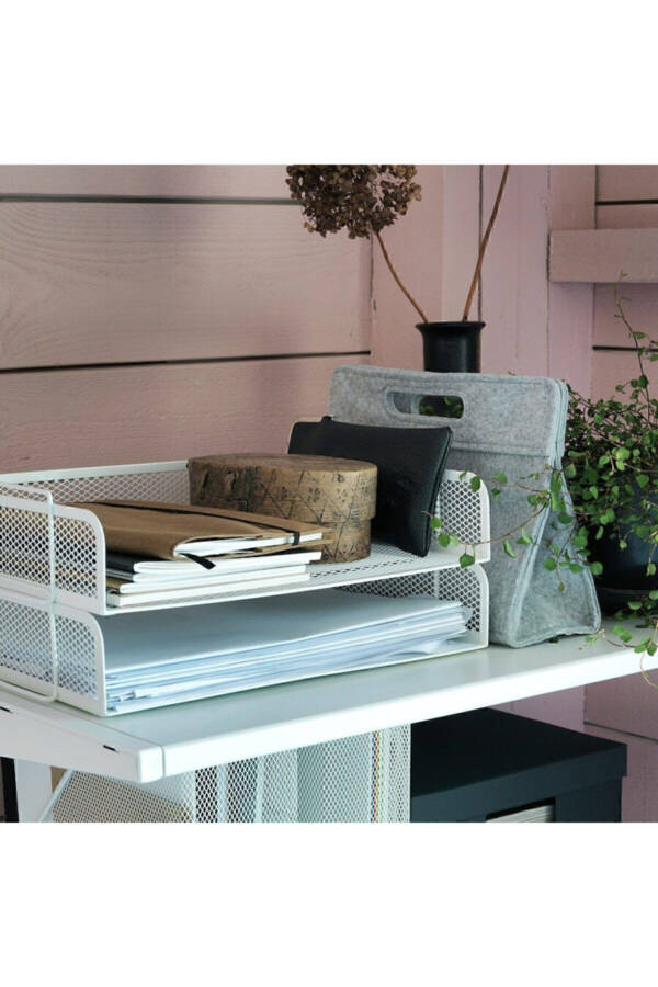 Drönjöns White 2-Tier File Steel File Document Shelf - 11