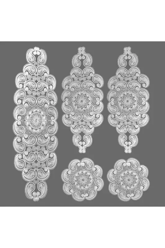 Drop 5 Pieces Luxury Runner Living Room Furniture Coffee Table Tablecloth Set French Guipure Dowry Set Ecru-Ecru - 1