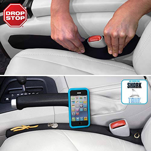 Drop Stop - The Original Patented Car Seat Gap Filler (As Seen On Shark Tank) - Between Seats Console Organizer, Set of 2 and Slide Free Pad and Light - 1