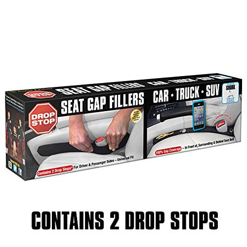 Drop Stop - The Original Patented Car Seat Gap Filler (As Seen On Shark Tank) - Between Seats Console Organizer, Set of 2 and Slide Free Pad and Light - 2