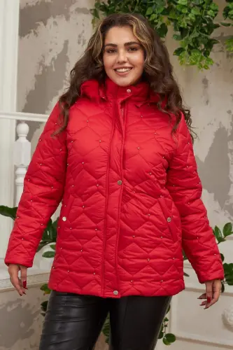 Droplu Woman Plus Size Red Quilted Coat - 1