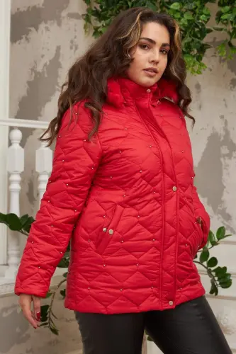 Droplu Woman Plus Size Red Quilted Coat - 9