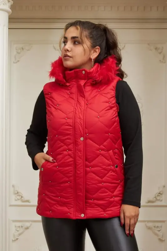 Droplu Women's Plus Size Red Quilted Vest - 1