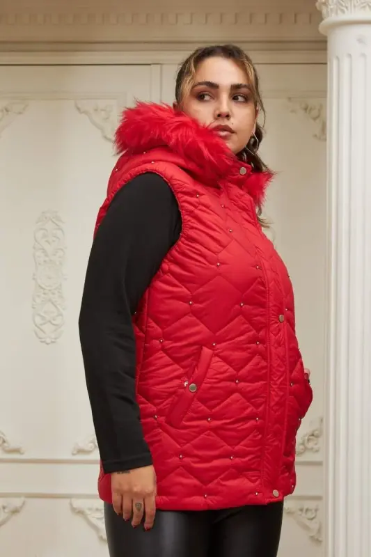 Droplu Women's Plus Size Red Quilted Vest - 2