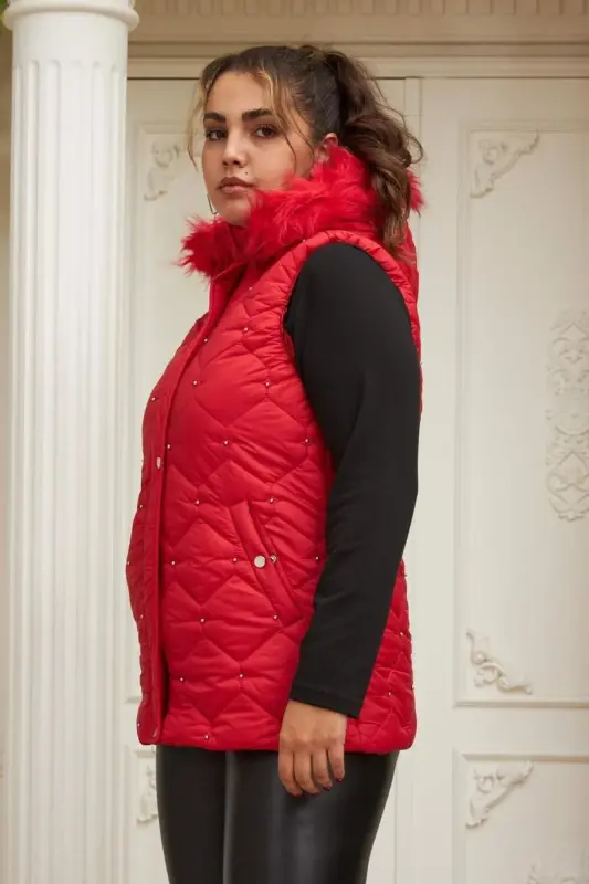 Droplu Women's Plus Size Red Quilted Vest - 3