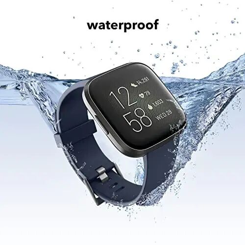Dr.Sept 2 Pack Suv o‘tkazmaydigan tasmalar Fitbit Versa 2 ayollar va erkaklar uchun, Fitbit Versa 2/Versa Lite/Versa SE uchun klassik yumshoq sport zaxira tasmalar (qora/to‘q ko‘k, Katta 7.1''-8.7'') - 2