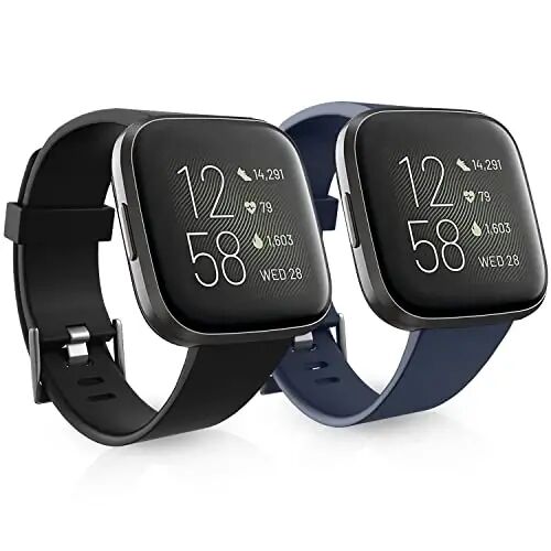 Dr.Sept 2 Pack водонепроницаемые ремешки, совместимые с Fitbit Versa 2 для женщин и мужчин, классические мягкие спортивные сменные браслеты для Fitbit Versa 2/Versa Lite/Versa SE (черный/темно-синий, большой 7.1''-8.7'') - 1