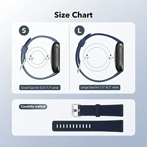 Dr.Sept 2 Pack Waterproof Bands Compatible with Fitbit Versa 2 Bands for Women Men, Classic Soft Sports Replacement Wristbands for Fitbit Versa 2/Versa Lite/Versa SE (black/navy, Large 7.1''-8.7'') - 3