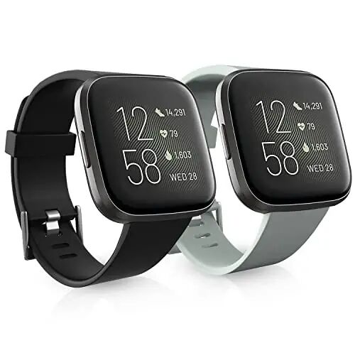 Dr.Sept 2 ta suvga chidamli tasma, Fitbit Versa 2 ayollar va erkaklar uchun, Fitbit Versa 2/Versa Lite/Versa SE uchun klassik yumshoq sport zaxira bilakuzuklari (qora/kulrang, kichik 5.5''-7.1'') - 1