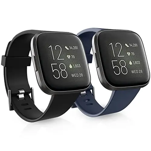 2 Pack Waterproof Bands Compatible with Fitbit Versa 2 Bands for Women Men | Classic Soft Breathable Sports Replacement Wristbands, (black/navy, Large 7.1''-8.7'') 