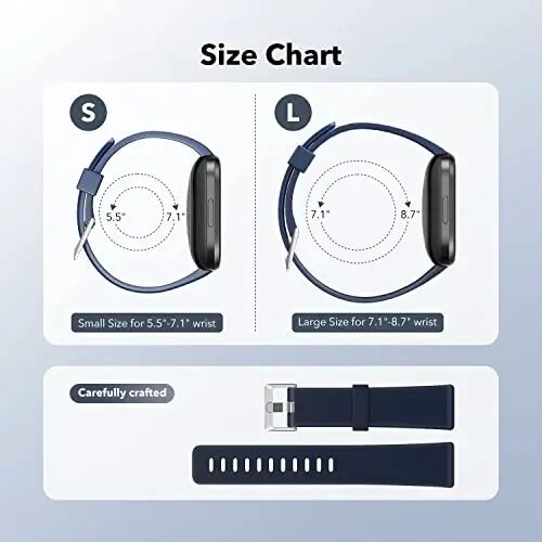 2 Pack Waterproof Bands Compatible with Fitbit Versa 2 Bands for Women Men | Classic Soft Breathable Sports Replacement Wristbands, (black/navy, Large 7.1''-8.7'') - 3