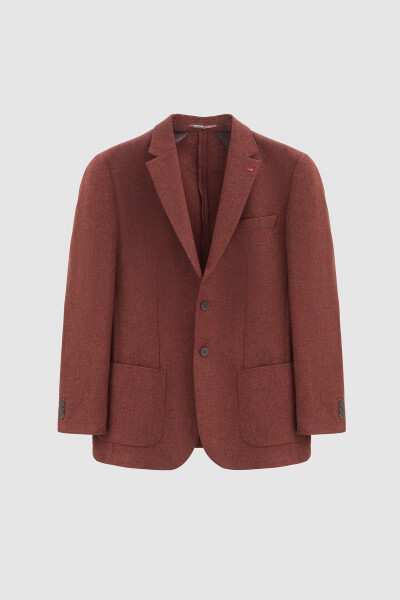 Ds Damat Oddiy Kesim G'isht Rangli Zırhli Ikkita Yirtiq Yünli Blazer Mato Kostyum - 3