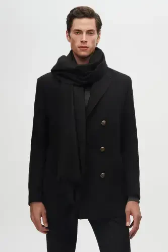 Ds Damat Regular Fit Black Double Breasted Sailor Metal Button Detailed Wool Coat-Black - 1