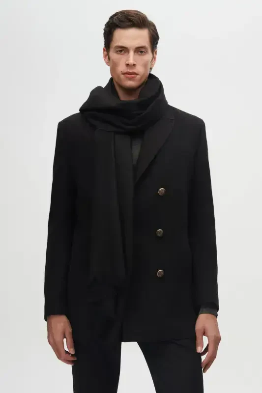 Ds Damat Regular Fit Black Double Breasted Sailor Metal Button Detailed Wool Coat-Black - 1