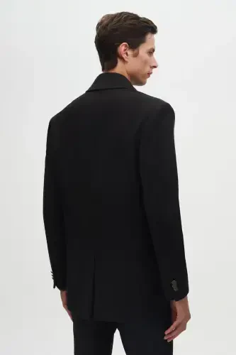 Ds Damat Regular Fit Black Double Breasted Sailor Metal Button Detailed Wool Coat-Black - 6