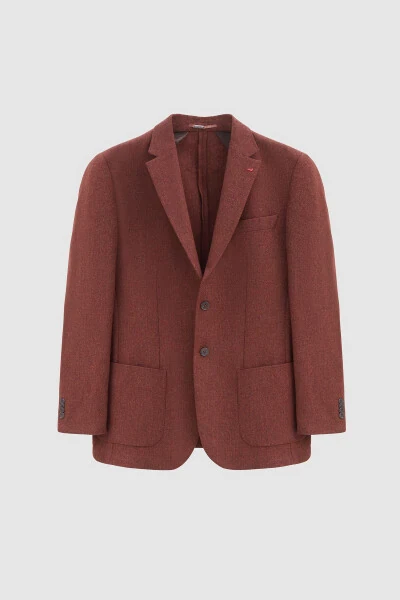 Ds Damat Regular Fit Brick Red Armored Double-Slit Wool Blazer Fabric Jacket - 3