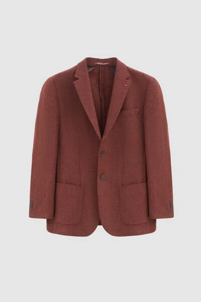 Ds Damat Regular Fit Brick Red Armored Double-Slit Wool Blazer Fabric Jacket - D'S DAMAT