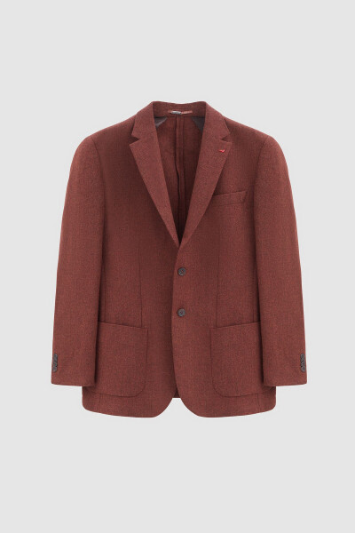 Ds Damat Regular Fit Brick Red Armored Double-Slit Wool Blazer Fabric Jacket - 4