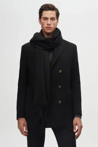 Ds Damat Regular Fit Черное Двубортное Бушлатное Кашемировое Пальто с Металлическими Пуговицами в Морском Стиле - Черное - 1