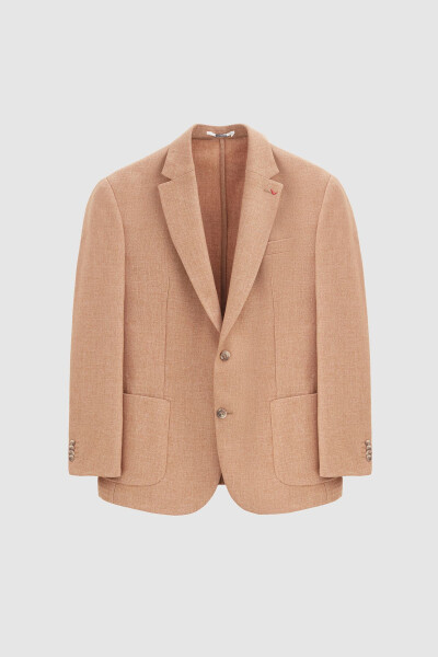 Ds Damat Regular Fit Hardal Armürlü Çift Yırtmaçlı Yünlü Blazer Kumaş Ceket-Hardal - 3