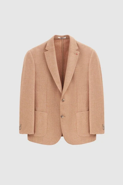 Ds Damat Regular Fit Hardal Armürlü Çift Yırtmaçlı Yünlü Blazer Kumaş Ceket-Hardal - D'S DAMAT (1)