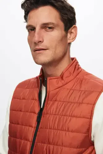 Ds Damat Regular Fit Кирпичный Воротник-стойка Утепленный Сезонный Жилет на молнии - Оранжевый - 3