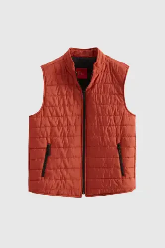 Ds Damat Regular Fit Кирпичный Воротник-стойка Утепленный Сезонный Жилет на молнии - Оранжевый - 5