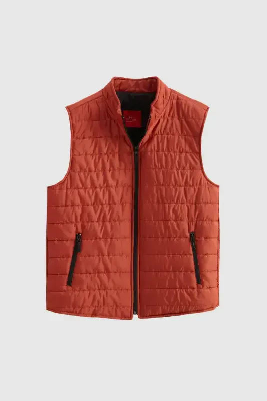 Ds Damat Regular Fit Кирпичный Воротник-стойка Утепленный Сезонный Жилет на молнии - Оранжевый - 5