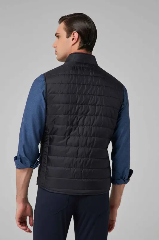 Ds Damat Regular Fit Lacivert Dik Yaka Elyaf Dolgulu Mevsimlik Fermuarlı Şişme Yelek Mont - Lacivert - 4