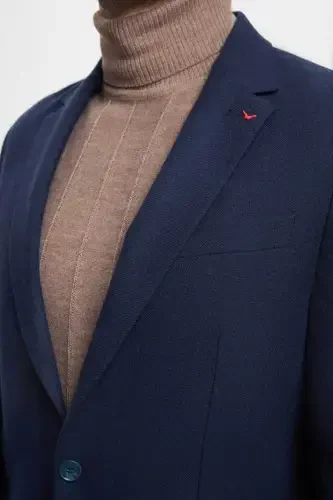 Ds Damat Regular Fit Navy Blue Textured Double Slit Wool Blend Blazer - Navy Blue - 3