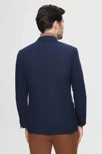 Ds Damat Regular Fit Navy Blue Textured Double Slit Wool Blend Blazer - Navy Blue - 4