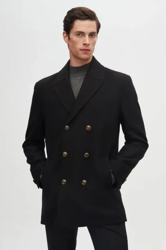 Ds Damat Regular Fit Qora Ikki Qatorli Dengizchi Metall Tugmali Kash Kaban-Qora - 2
