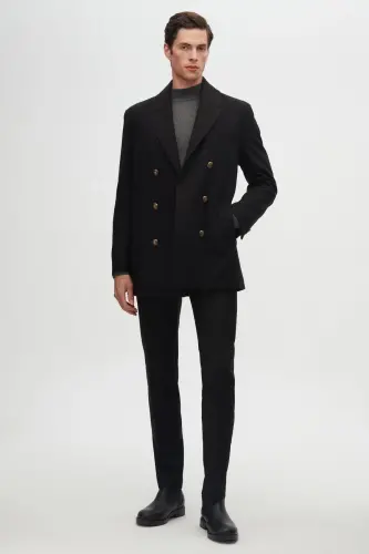 Ds Damat Regular Fit Qora Ikki Qatorli Dengizchi Metall Tugmali Kash Kaban-Qora - 7
