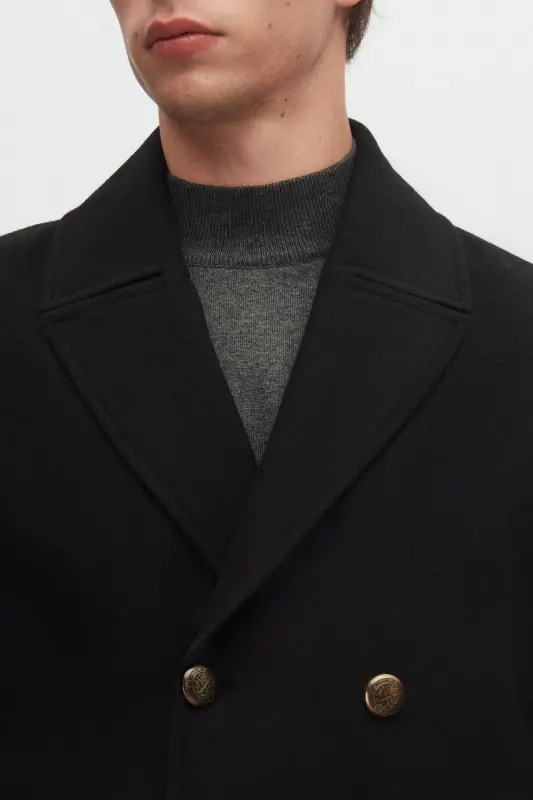 Ds Damat Regular Fit Qora Ikki Qatorli Dengizchi Metall Tugmali Kash Kaban-Qora - 4