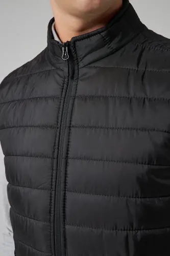 Ds Damat Regular Fit Siyah Dik Yaka Elyaf Dolgulu Mevsimlik Fermuarlı Şişme Yelek Mont - Siyah - 5