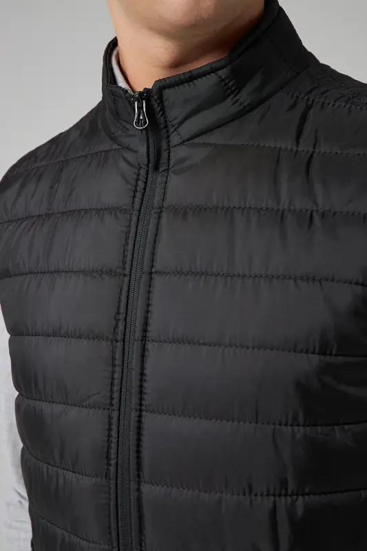 Ds Damat Regular Fit Siyah Dik Yaka Elyaf Dolgulu Mevsimlik Fermuarlı Şişme Yelek Mont - Siyah - 5