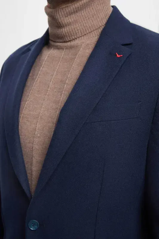 Ds Damat Regular Fit toʻq koʻk armürli qoʻsh yirtigli junli blazer mato pidjak-toʻq koʻk - 3