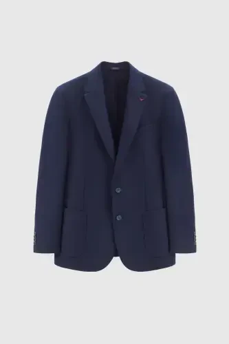 Ds Damat Regular Fit toʻq koʻk armürli qoʻsh yirtigli junli blazer mato pidjak-toʻq koʻk - 5