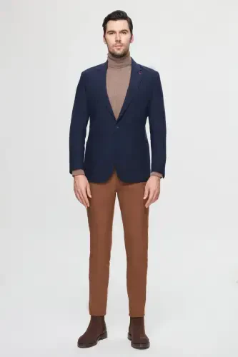 Ds Damat Regular Fit toʻq koʻk armürli qoʻsh yirtigli junli blazer mato pidjak-toʻq koʻk - 6