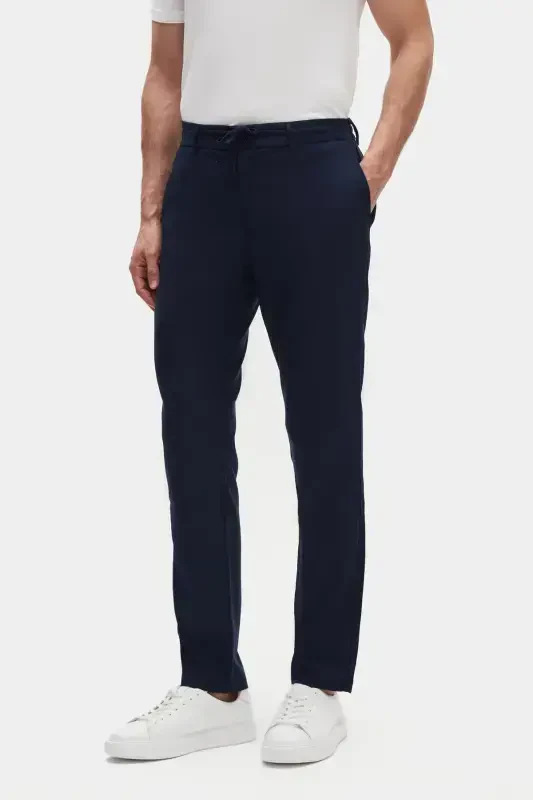 Ds Damat Slim Fit Açık Lacivert Beli Lastikli İpli Fermuarlı Likralı Rahat Jogger Pantolon-164809 - D'S DAMAT