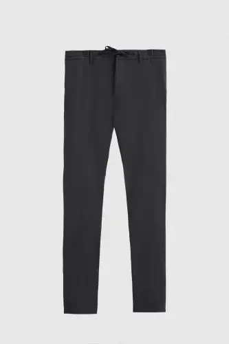 Ds Damat Slim Fit Anthracite Elastic Waistband Drawstring Zippered Lycra Comfortable Jogger Pants-Anthracite - 5