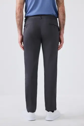 Ds Damat Slim Fit Anthracite Textured Side Elastic Waist Flexible Lycra Side Pocket Chino Pants-Gray - 4