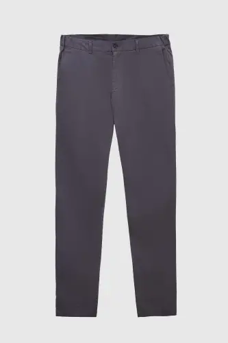 Ds Damat Slim Fit Anthracite Textured Side Elastic Waist Flexible Lycra Side Pocket Chino Pants-Gray - 5