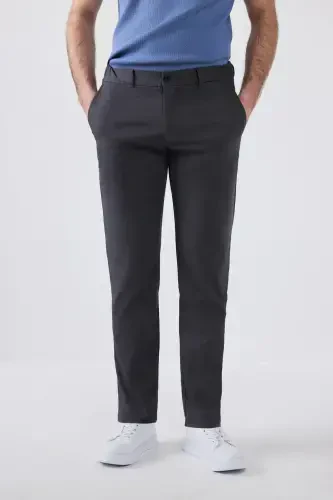 Ds Damat Slim Fit Anthracite Textured Side Elastic Waist Flexible Lycra Side Pocket Chino Pants-Gray - 1