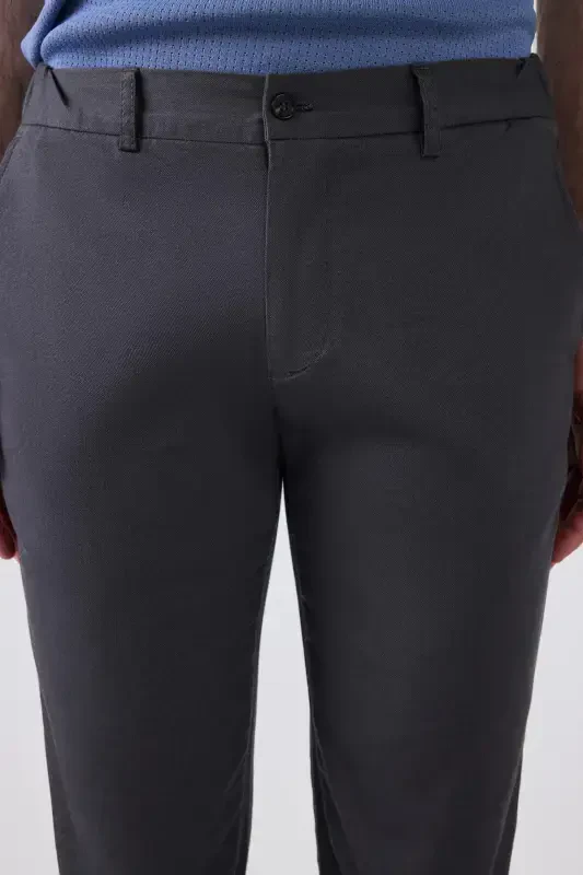 Ds Damat Slim Fit Anthracite Textured Side Elastic Waist Flexible Lycra Side Pocket Chino Pants-Gray - 2
