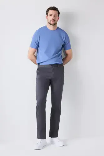 Ds Damat Slim Fit Антрацитовые Брюки Чинос с Боковой Резинкой на Талии, Эластичные, с Лайкрой и Боковыми Карманами - Серый - 3