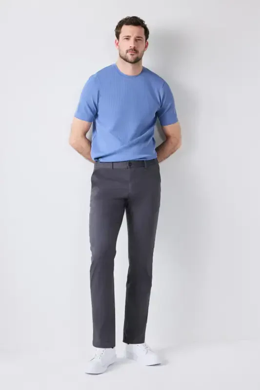 Ds Damat Slim Fit Антрацитовые Брюки Чинос с Боковой Резинкой на Талии, Эластичные, с Лайкрой и Боковыми Карманами - Серый - 3