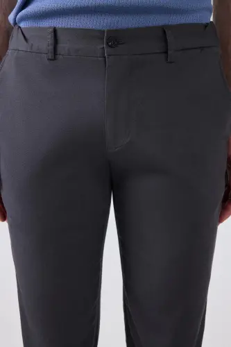 Ds Damat Slim Fit Antrasit Armürlü Yon Beli Lastikli Esnek Likrali Yondan Cepli Chino Pantolon-Gri - D'S DAMAT (1)