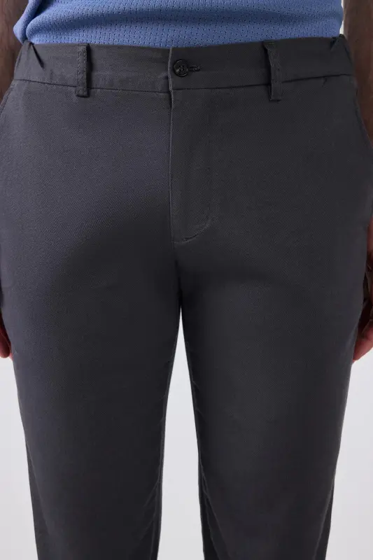 Ds Damat Slim Fit Antrasit Armürlü Yon Beli Lastikli Esnek Likrali Yondan Cepli Chino Pantolon-Gri - 2